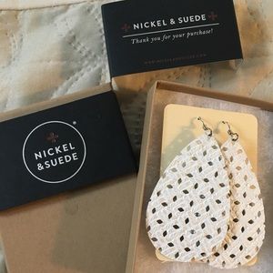 Nickel and Suede white woven leather earrings